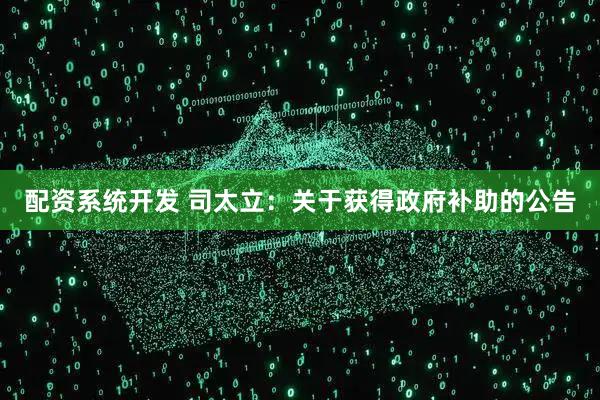 配资系统开发 司太立：关于获得政府补助的公告